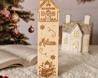 Marcapáginas de madera personalizado grabado con nombre de la librería