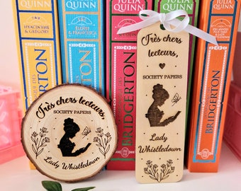 Lady Whistledown Bridgerton bookmark and wooden log set