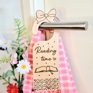 Reading Time Doorknob Hanger Engraved on Wood