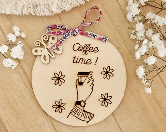 Log of natural wood laser engraved coffee time spring literature packed in its box
