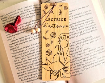 Laser engraved wooden bookmark AUTUMN READER