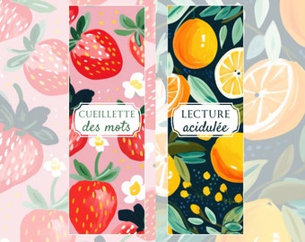 Lot de 2 marque-pages parfumés senteur fruits rouges & orange-mandarine / fraises, orange, été, printemps, fruits, lecture, livres