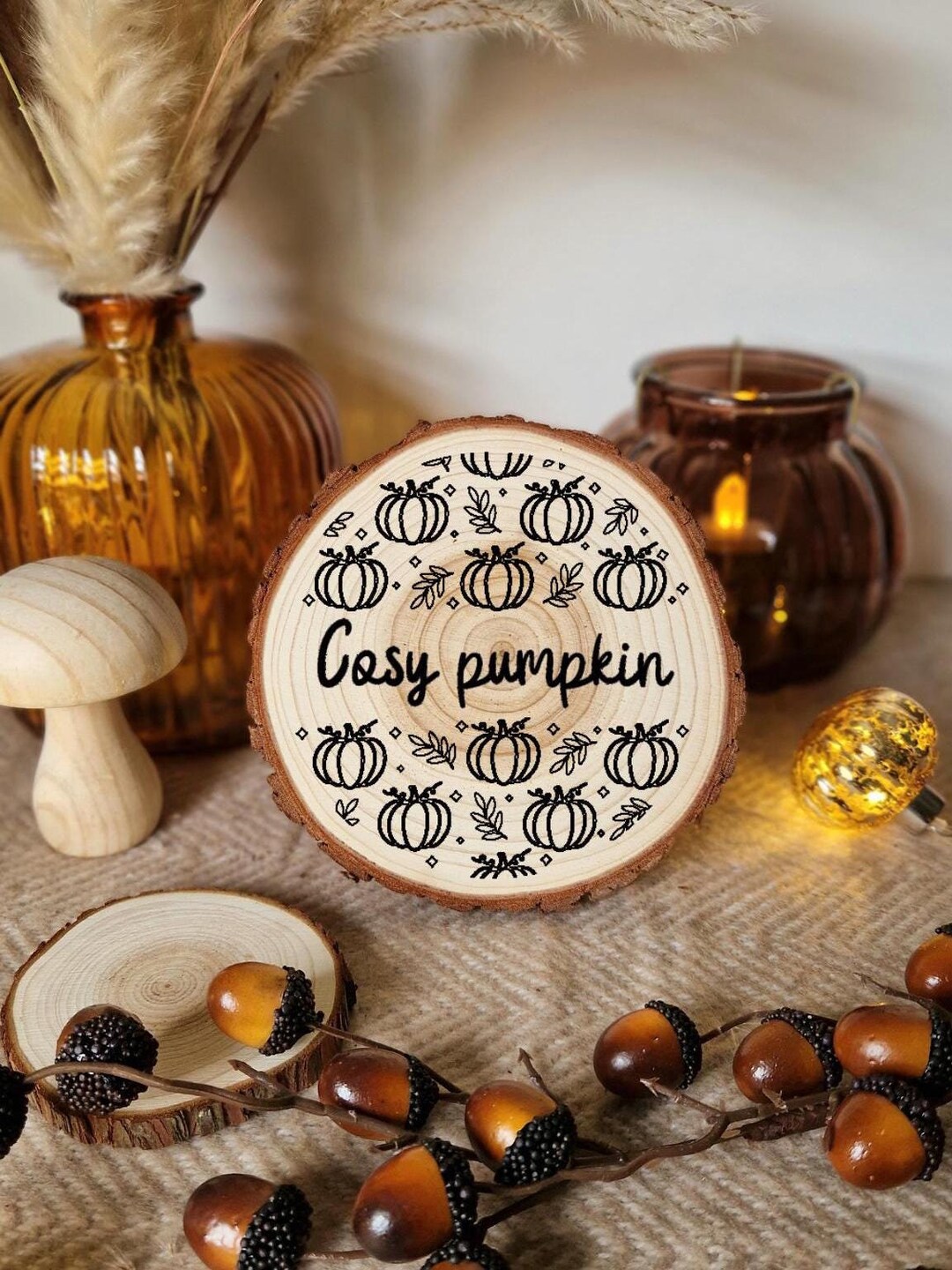 LARGE Engraved Wooden Log Autumn Cozy Pumpkin - Etsy