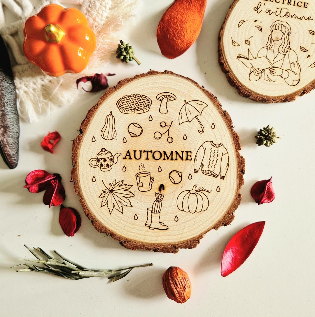 Large Laser Engraved Wooden Log AUTUMN - Etsy