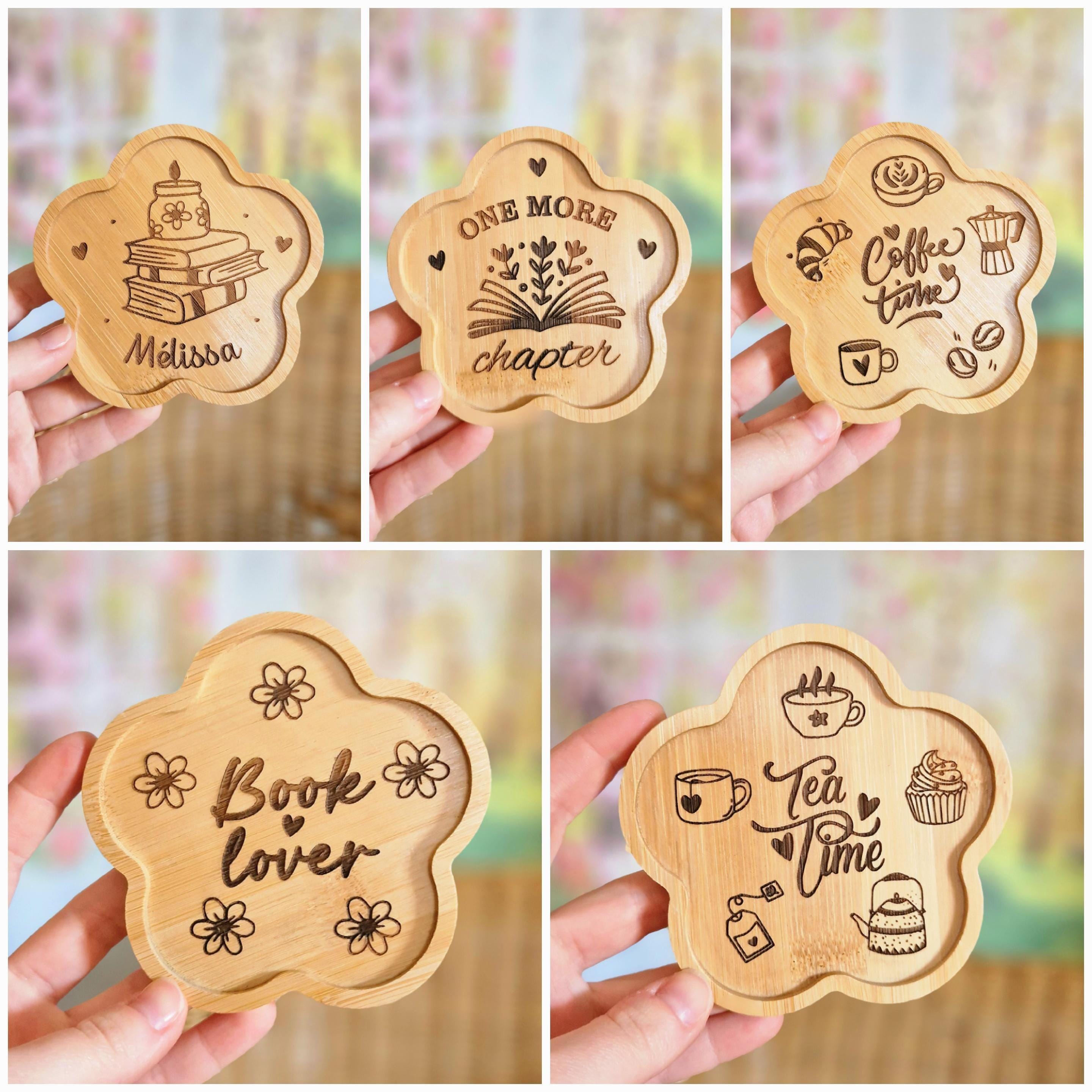 LOT of daisy coasters of your choice in engraved bamboo
