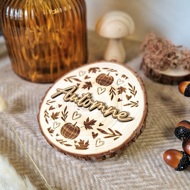 LARGE Engraved Wooden Log With Autumn Motif and Raised Wooden Writing ...