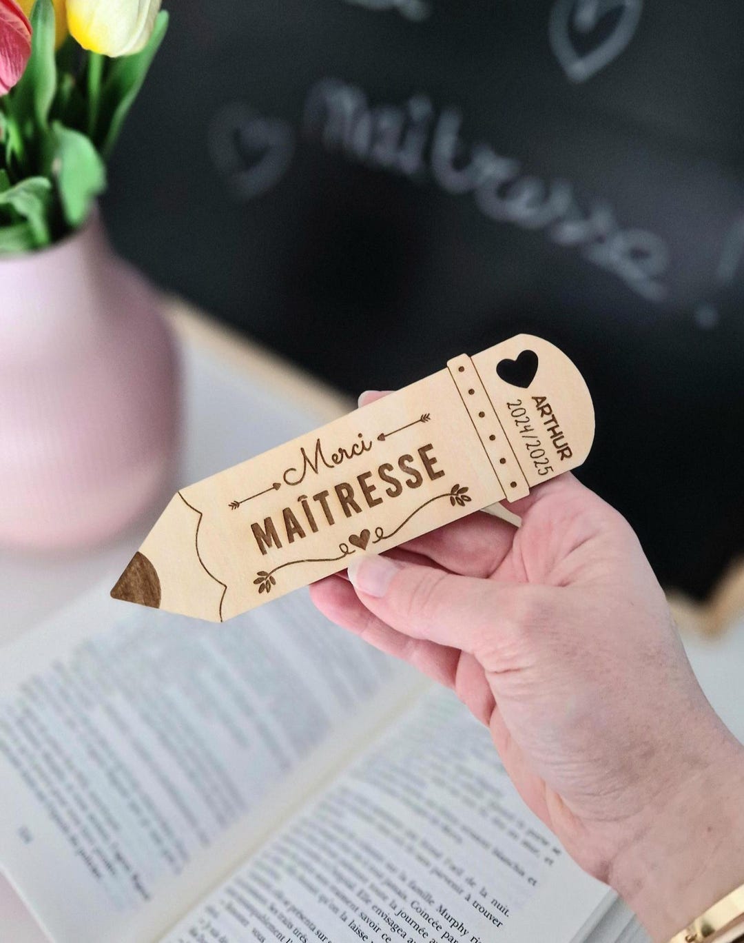Thank You Teacher Bookmark in the Shape of an Engraved and Personalized ...
