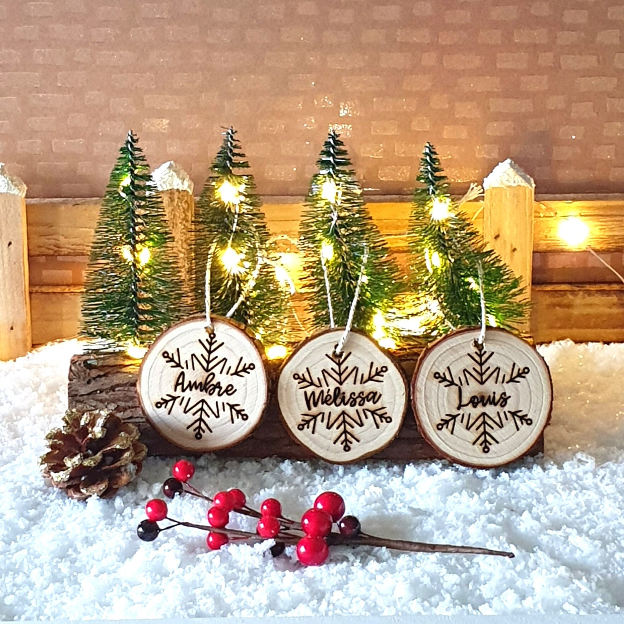 Set of 3 small wooden logs to personalize with laser to hang accompanied by its bag / Christmas/Winter Collection / Christmas tree