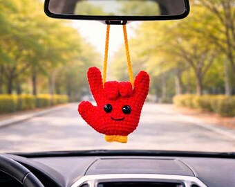 Colgante de ganchillo con emoji de manos para el espejo retrovisor del coche – Adorno colgante de emoji amigurumi – Bonita decoración para el espejo retrovisor