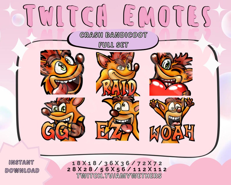Crash Bandicoot Emotes Emote for Twitch/discord/youtube Etsy Ireland