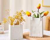 White Ceramic Paper Bag Vase, Handmade Ceramic Vase, Handbag Vase, Nordic Vase for Flowers, Decorative Shopping Basket Pot