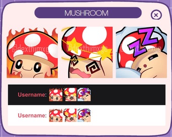 Mushroom Emotes - Twitch | Discord Emotes Pack (3) || Cute Aesthetic Kawaii