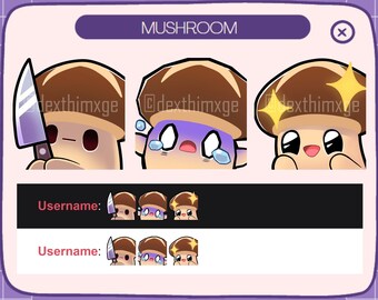 Mushroom Emotes - Twitch | Discord Emotes Pack (3) || Cute Aesthetic Kawaii