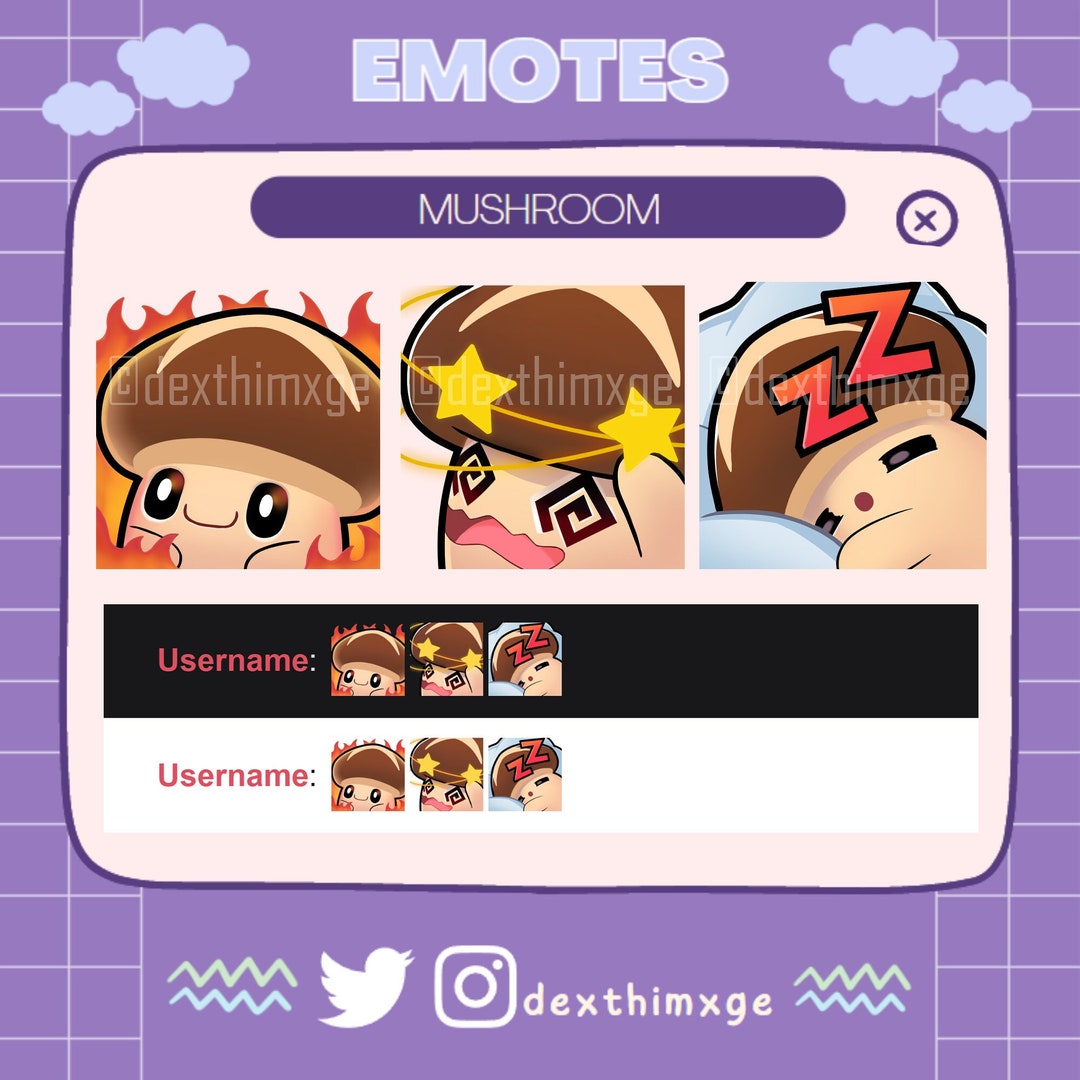 Mushroom Emotes Twitch Discord Emotes Pack 3 Cute Aesthetic Kawaii Etsy