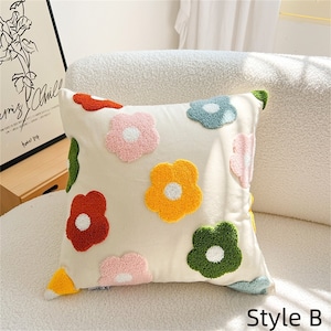 Colorful Flower Tufted Pillow Cover, Modern Throw Pillow Cover, Boho Sofa Couch Cushion Cover 18x18, Cute Pillow Case Gift