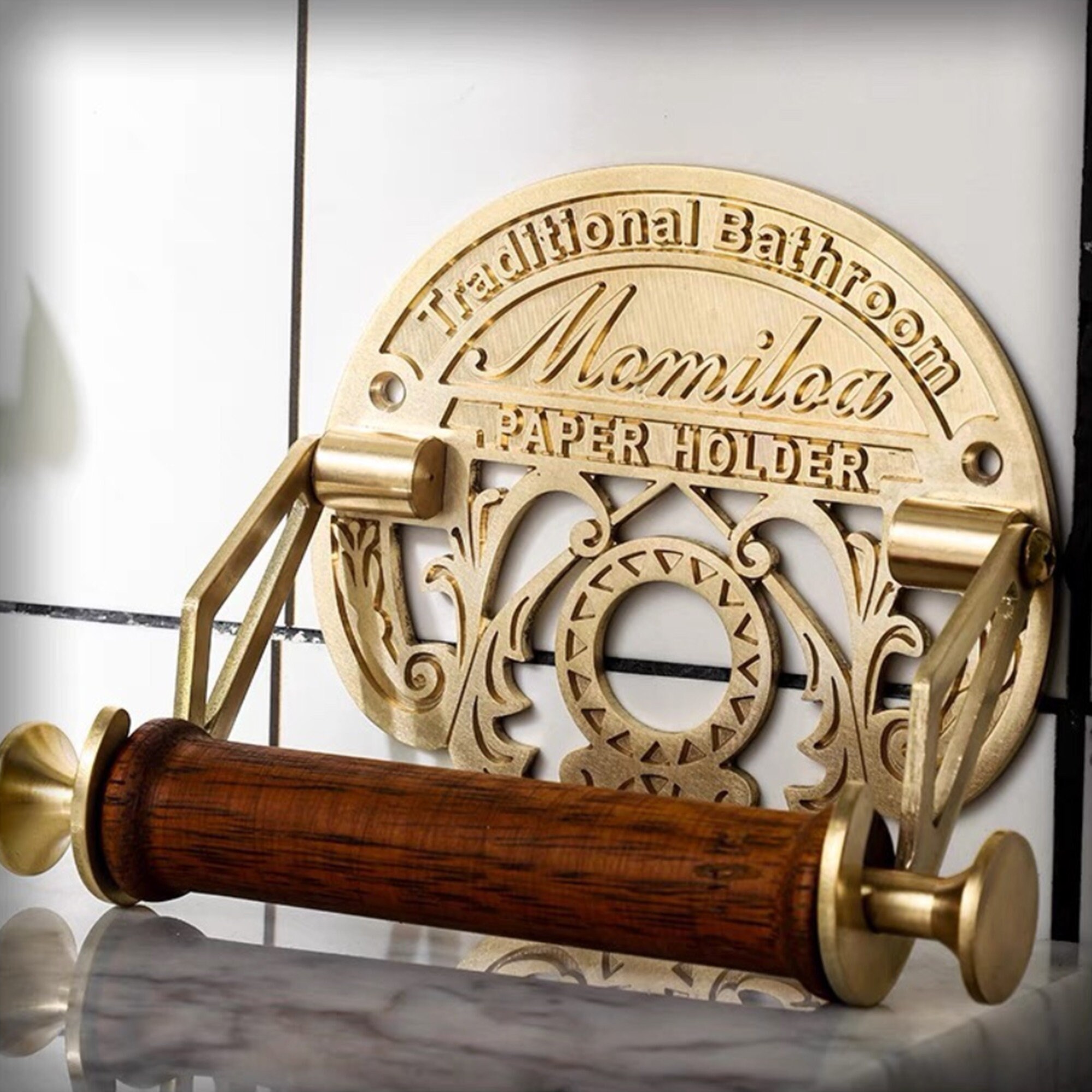 Mokylor Brass Antique Bathroom Tissue Holder – Punch-Free Wall Mount Toilet Roll Rack With Shelf, Rust-Proof, Hardware Included