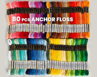 Set di filo da ricamo Anchor Mouline, 80 pezzi di filo interdentale, 3 disegni gratuiti inclusi, set di fili di cotone intrecciato Anchor