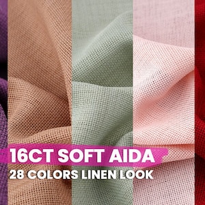 Embroidery Fabric For Cross Stitch, 16ct Linen Look Aida Fabric, Soft, Easy to Embroider, Needlepoint Canvas, Free Fast Shipping