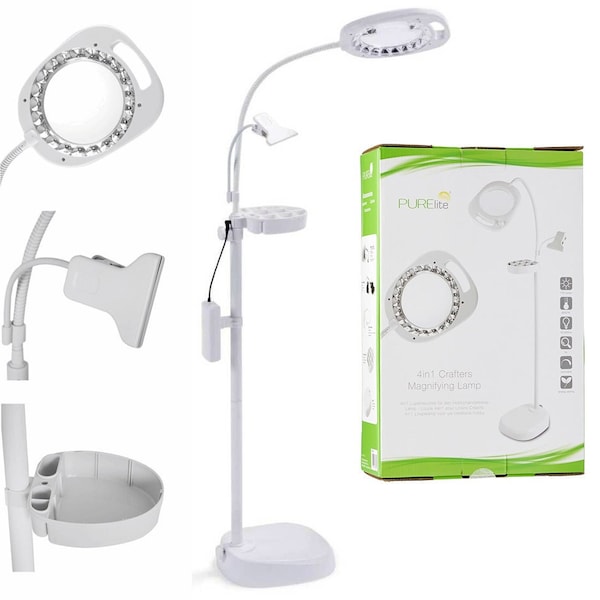 Magnifying Glass LED Lamp With Accessories, Purelite 4 in 1 Crafters Magnifying Lamp, Fast Delivery