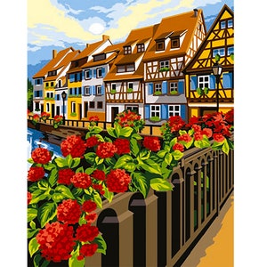 Seg Needlepoint, Tapestry Canvases, 31x23&quot;, 981.175 Printed Canvas - Thread Options Available, Colmar in Bloom