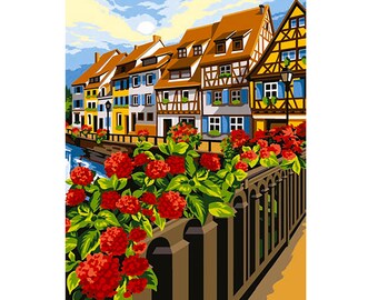 Seg Needlepoint, Tele per arazzi, 31x23", 981.175 Tela stampata - Opzioni filettatura disponibili, Colmar in Bloom