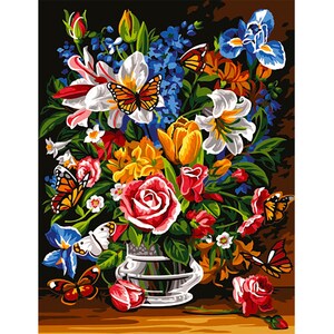 Seg Needlepoint, Tapestry Canvases, 31x23&quot;, 981.173 Printed Canvas - Thread Options Available, Butterfly Bouquet