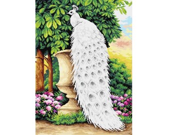 Orchidea Needlepoint, Tela per Arazzo, 17x27", Tela Stampata 2740R - Opzioni di Filo Disponibili, Arazzo Pavone