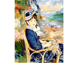 Seg Needlepoint, tele per arazzi, 31x23", 981.170 Tela stampata - Opzioni di filo disponibili, At the Seaside Needlepoint, Auguste Renoir