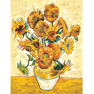 Seg Needlepoint, Tapestry Canvases, 31x23&quot;, 981.109 Printed Canvas - Thread Options Available, Sunflowers by Van Gogh Canvas