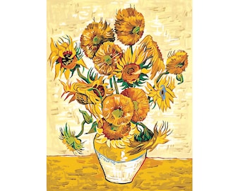 Seg Needlepoint, tele per arazzi, 31x23", 981.109 Tela stampata - Opzioni di filo disponibili, Girasoli di Van Gogh Tela