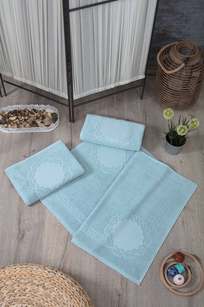 Cross Stitch Bath Mat Set Etamine Bathroom Rugs 3 Pieces Etsy