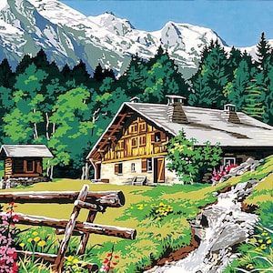 Seg Needlepoint, Tapestry Canvases, 31x23&quot;, 981.139 Printed Canvas - Thread Options Available, Alpine Chalet Canvas