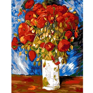 Seg Needlepoint, Tapestry Canvases, 31x23&quot;, 981.164 Printed Canvas - Thread Options Available, Poppies by Van Gogh