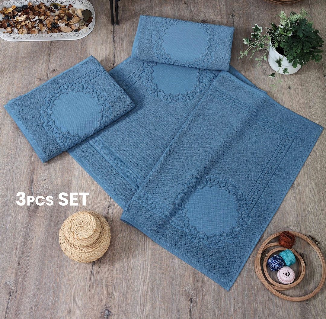 Bath Mat Towel Set, Etamine Bathroom Rugs, 3 Pieces Set, 7 Colors