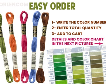 DMC Floss Thread, Pick Your Color, DMC Mouline Stranded Cotton Thread, Embroidery Thread, Easy Order, Min. 15qty Please!