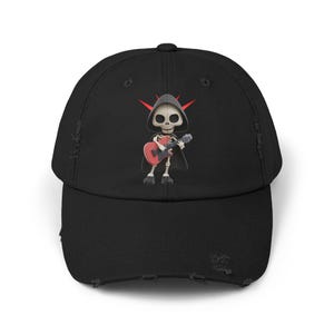 Skeleton Guitar Unisex Cap, Music Lover Hat, Distressed Baseball Cap, Rock and Roll Headwear, Punk Band Flexfit Hat