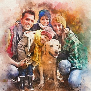 Aquarel Portret van Photo Family Aquarel Stijl Digitaal Schilderen Aquarel Foto Cadeau voor hem en haar