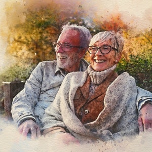 Aquarel Portret van Foto Grootouders Aquarel Stijl Digitaal Schilderen Aquarel Foto Cadeau voor hem en haar