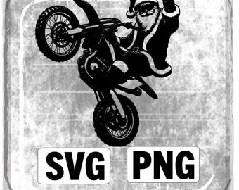 Dirt Bike, Dirt Bike Santa Svg File, Dirt Bike Santa Png File, Santa on Dirt Bike, Svg File, Png File, Files for Cricut and Silhouette