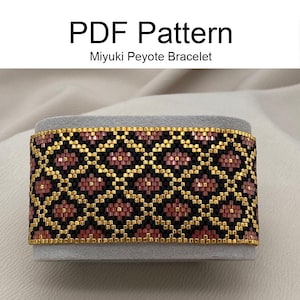 PDF Pattern Beaded Cuff Bracelet | Miyuki Delica Bracelet Diagram | Peyote Cuff Bracelet Scheme | Sparkling Red Bracelet | Digital product