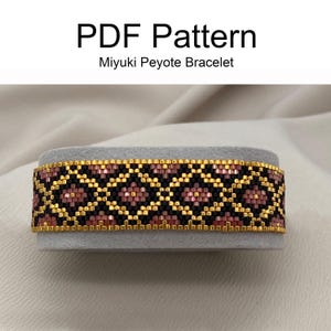 PDF-patroon Miyuki-kralenarmband | Miyuki Delica-armbanddiagram | Peyote Sparkling-armbandschema | Barok rood satijnen armbandschema