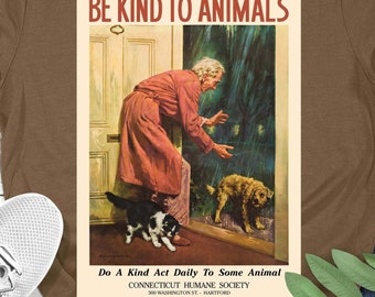 Vintage Be Kind To Animals Poster Tee | Unisex, Animal Lover T-shirt, Pet Love Wear, Humane Care, Animal Rescue, Adopt a Pet, Rescue Dogs