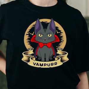 Vampurr Cat Vampire | Unisex, Dracula Cat Shirt, Funny Halloween Shirt, Black Cat Vampire, Cat Mom Shirt, Cat Lover Shirt, Scary Cat Tee