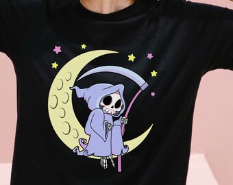 Grim Reaper in Pastel | Unisex T-Shirt, Streetwear, Urban, Gothic Tee, Goth Style, Grunge, Emo, Boho, Trendy Cool, Spooky and Creepy Cute