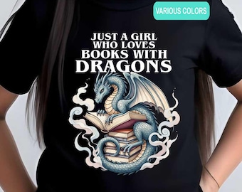 Kids Books with Dragons T-Shirt, Childs Book Shirt, Girls Fantasy Fan Tee, Fantastic Bookish Shirt, Reading Fandom Shirt, Dragon Lover Top