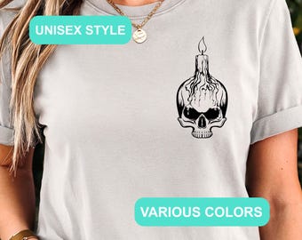 Goth Skull Candle Tee, Halloween T-shirt, Halloween Gift, Gothic Fashion Skull Shirt, Skeleton Top, Funny Skull T-Shirt, Halloween Costume