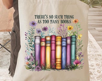 BOOK LOVER TOTE | Floral Book Tote Bag, Book Carrying Bag, Book Lover Gift, Library Shoulder Bag, Lovely Flower Reader Present, Bookish Gift