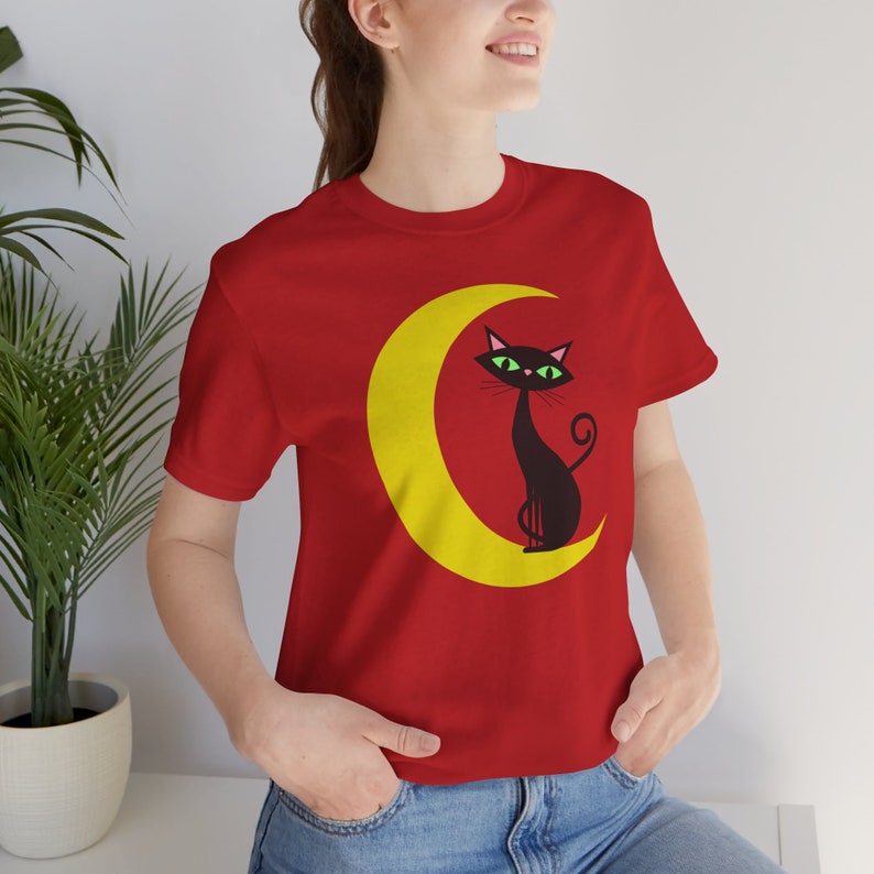 Fun Halloween Cat Tee, Unisex, Midcentury Space Age Atomic Kitten, 1950's Black Cat, Halloween T-shirt, Spooky Season Cat Lover Shirt image 7