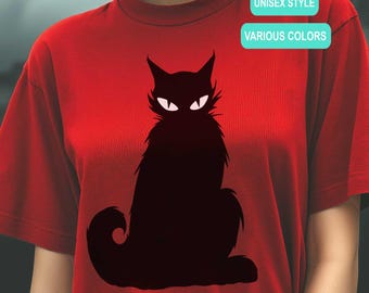 Gothic Black Cat Unisex Tee, Goth Cat Shirt Dark Aesthetic T-Shirt Spooky Halloween Cat Shirt Scary Black Cat Lover Shirt Creepy Grunge Top