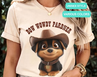 Cute Cowboy Dog Bow Wowdy Partner Tee, Vintage Western Cowboy Shirt Dog Lover Shirt, Funny Dog T-shirt, Western Country Shirt,Cowgirl Gift